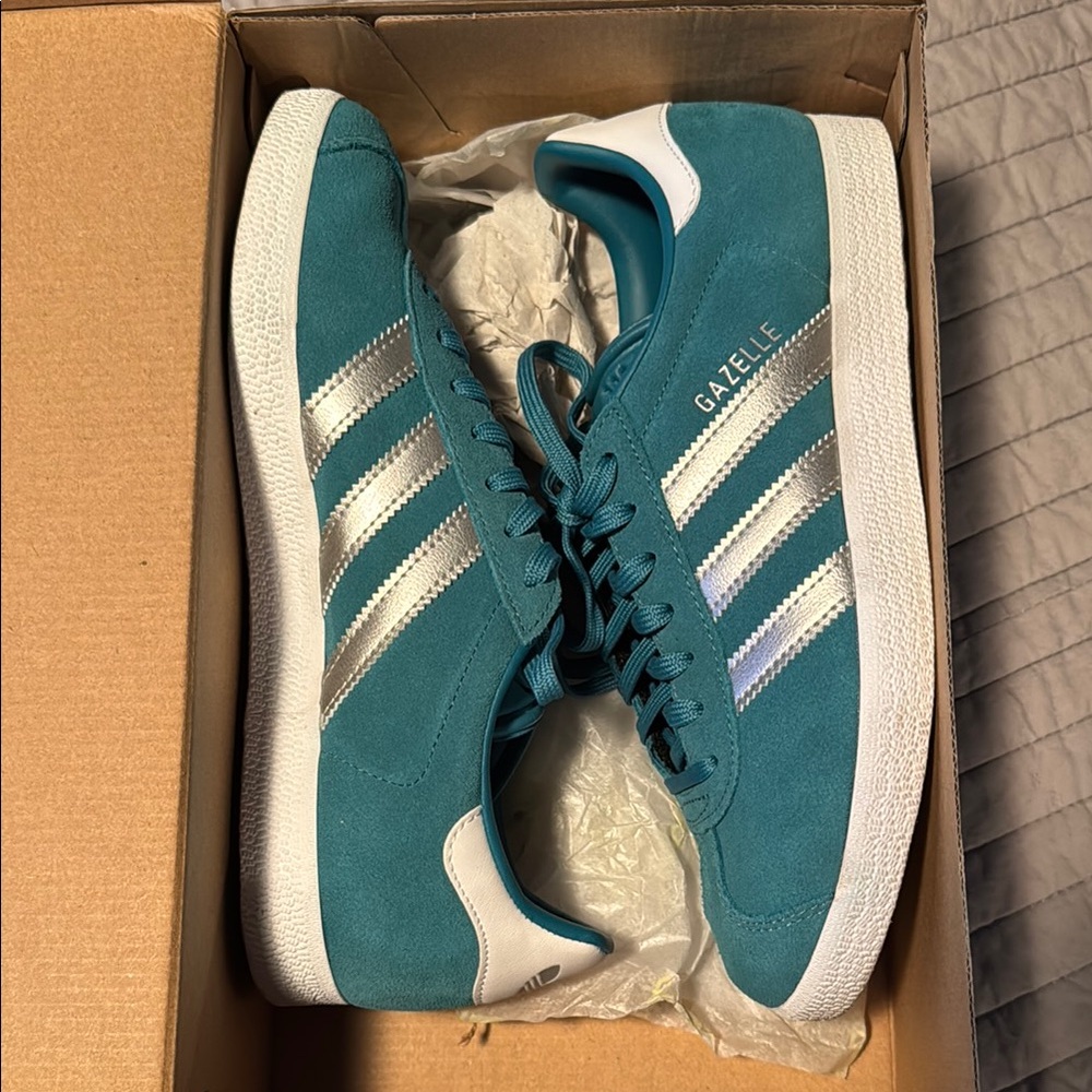 Adidas Gazelle Teal Sneakers with Silver Stripes